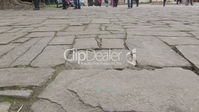 Dolly: Ancient cobblestone pavement in old town