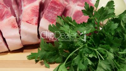 Dolly: Sliced fresh pork meat and vegetables