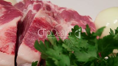 Dolly: Sliced fresh pork meat for roasting