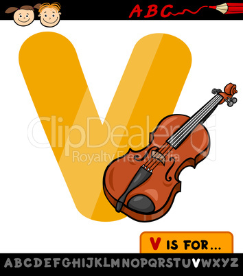 letter v with violin cartoon illustration