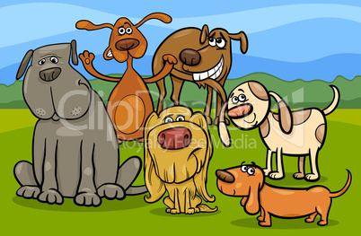 funny dogs group cartoon illustration