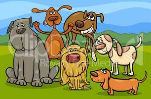 funny dogs group cartoon illustration
