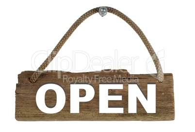 Isoliertes Holzbrett mit Seil zum Aufhängen: Open