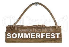 Isoliertes Holzbrett mit Seil zum Aufhängen: Sommerfest