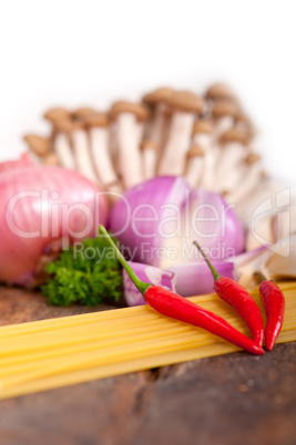 Italian pasta and mushroom sauce ingredients