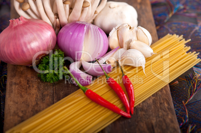 Italian pasta and mushroom sauce ingredients