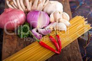 Italian pasta and mushroom sauce ingredients