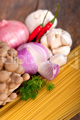 Italian pasta and mushroom sauce ingredients