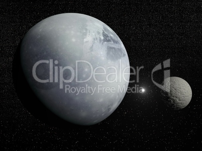 Pluton, Charon and Polaris star - 3D render