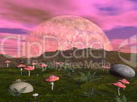 Mushroom fantasy landscape - 3D render