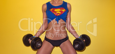 Female weightlifter in a Superman top
