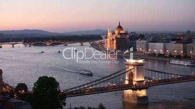 Budapest cityscape sunset with Chain Bridge