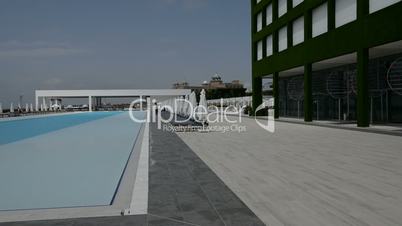 Panning the swimming pool at the modern luxury hotel, Antalya, Turkey