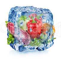 Ice cube with vegetables