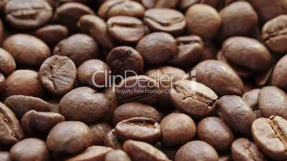 falling coffee beans closeup