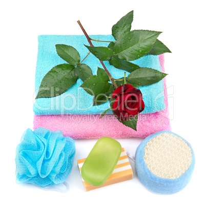 Towel, soap and sponge.