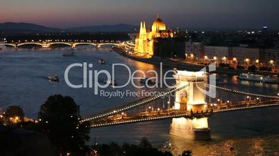 Budapest cityscape sunset with Chain Bridge