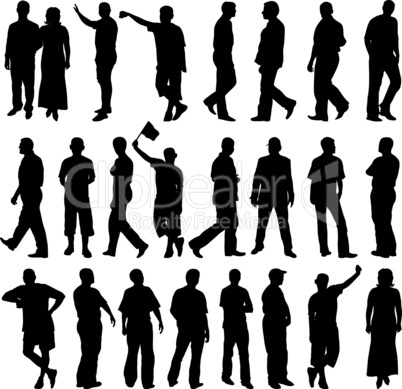 Black silhouettes of beautiful mans and womans on white background. Vector illustration.