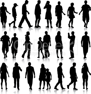 Black silhouettes of beautiful mans and womans on white background. Vector illustration.