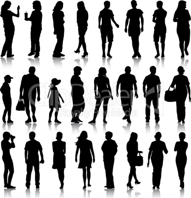 Black silhouettes of beautiful mans and womans on white background. Vector illustration.