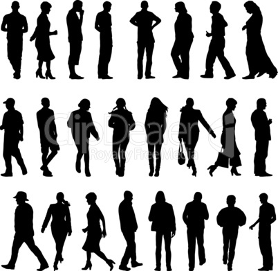 Black silhouettes of beautiful mans and womans on white background. Vector illustration.