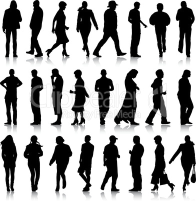 Black silhouettes of beautiful mans and womans on white background. Vector illustration.