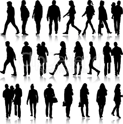 Black silhouettes of beautiful mans and womans on white background. Vector illustration.