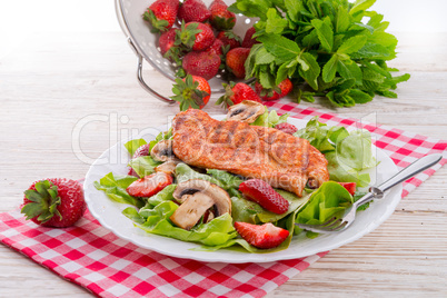 steak with green salad