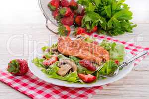 steak with green salad