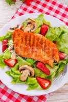 steak with green salad