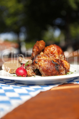 Half chicken in a traditional beer garden