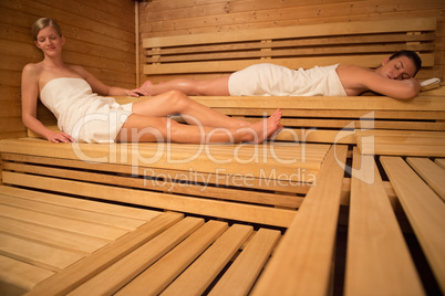 women relaxing in sauna