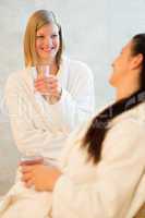 women drink water at beauty spa