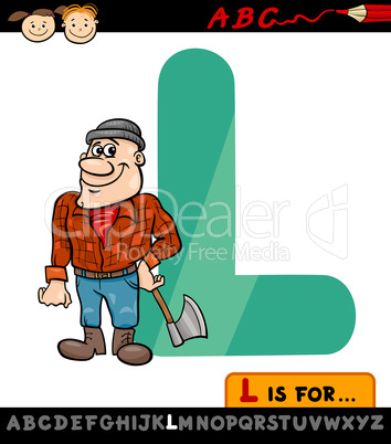 letter l with lumberjack cartoon illustration