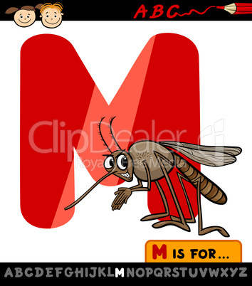 letter m with mosquito cartoon illustration