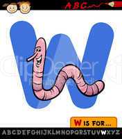 letter w with worm cartoon illustration