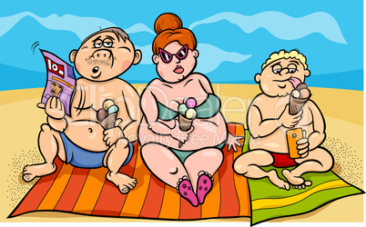 overweight family on the beach