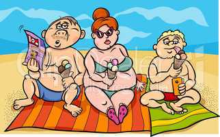 overweight family on the beach