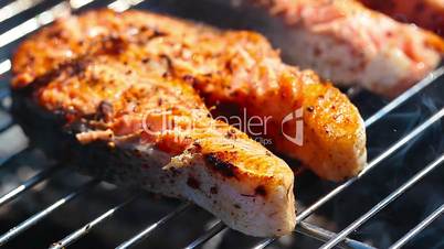 barbecue. salmon on the grill.