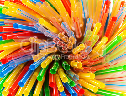 colored plastic drinking straws closeup