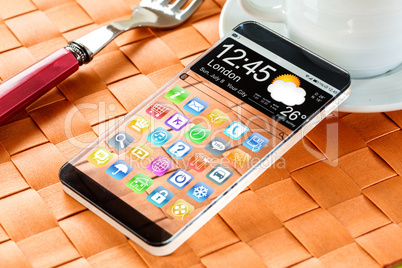 Smartphone with a transparent display.