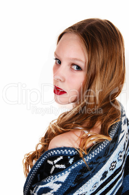 closeup of girl in sweater.