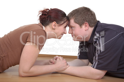 woman and man hold himself on the head and hands