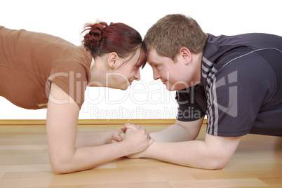 woman and man hold himself on the head and hands