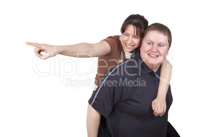 man carrying woman piggyback