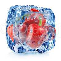 Red pepper in ice cube