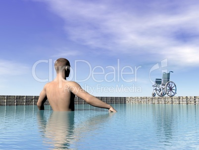Handicapped man at the swimming pool - 3D render