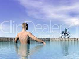 Handicapped man at the swimming pool - 3D render