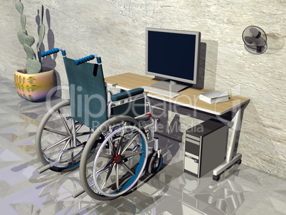 Wheelchair at office - 3D render