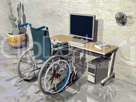 Wheelchair at office - 3D render